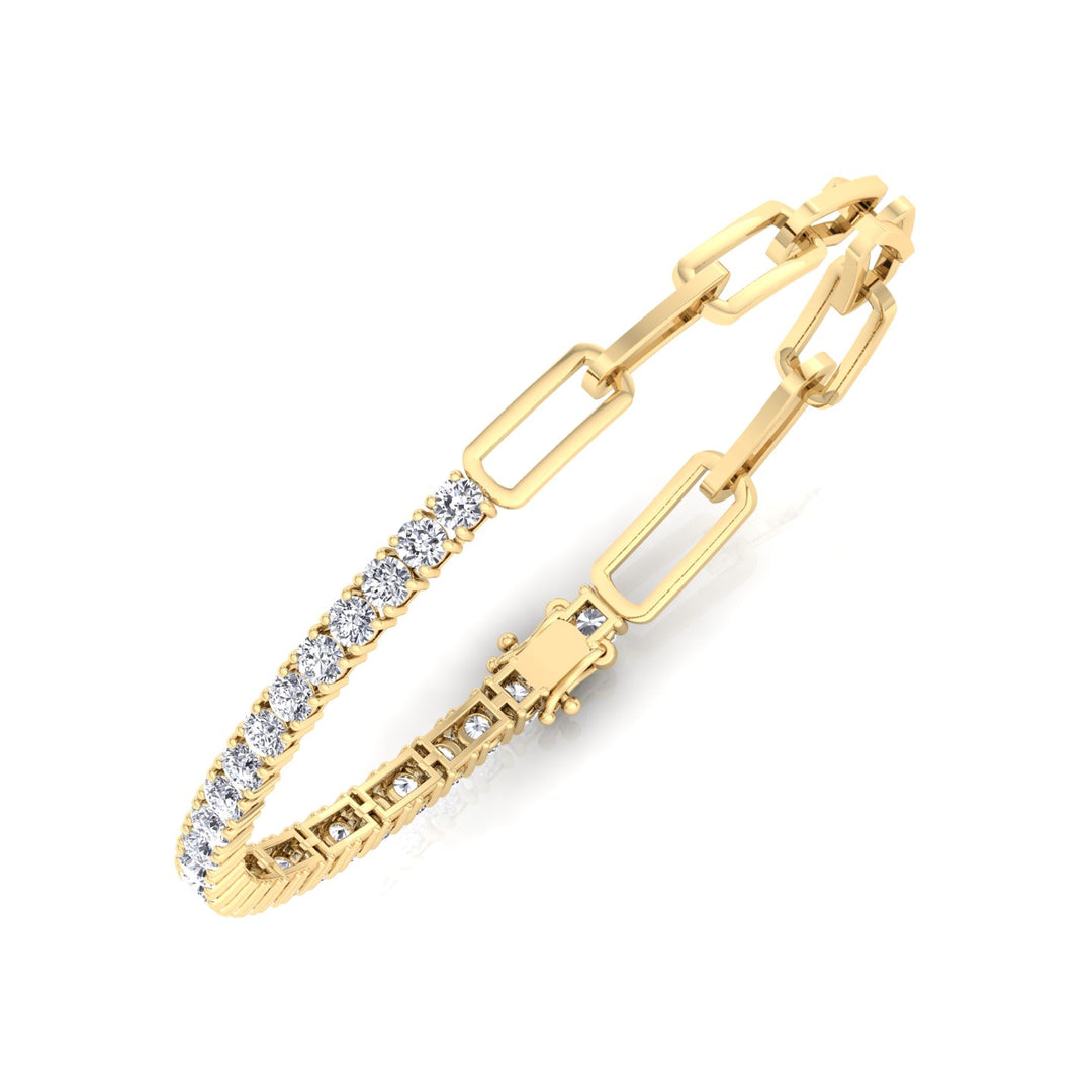 Halfway Adjustable Natural Diamond Tennis Bracelet With Paperclip Chain Yellow Gold 14K