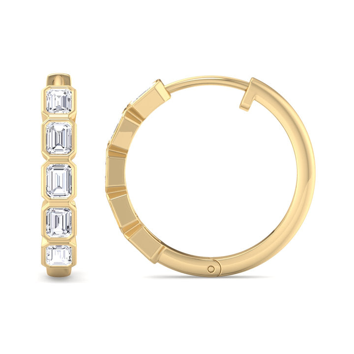 2.5CT T.W Emerald Shape Bezel Set Natural Diamond Hoops