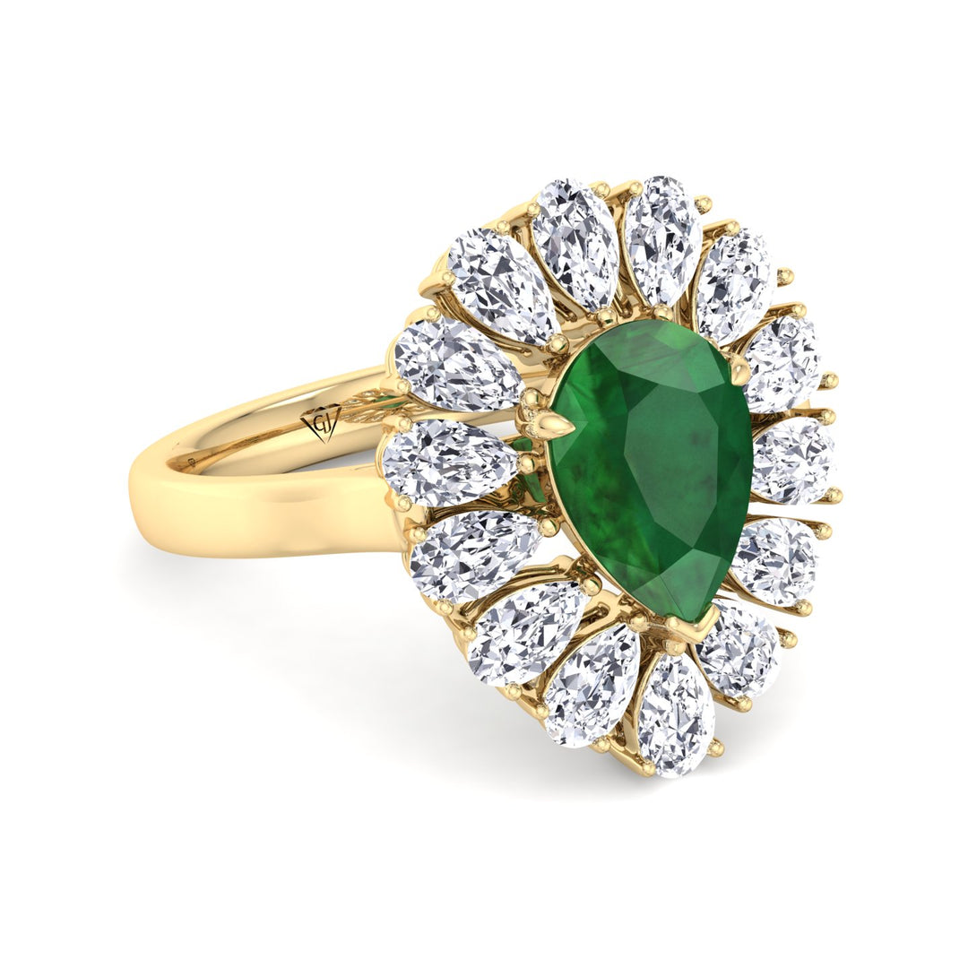 Sabrina - Pear Shape Green Emerald Engagement Ring with Pear Shape Diamond Halo - Gem Jewelers Co