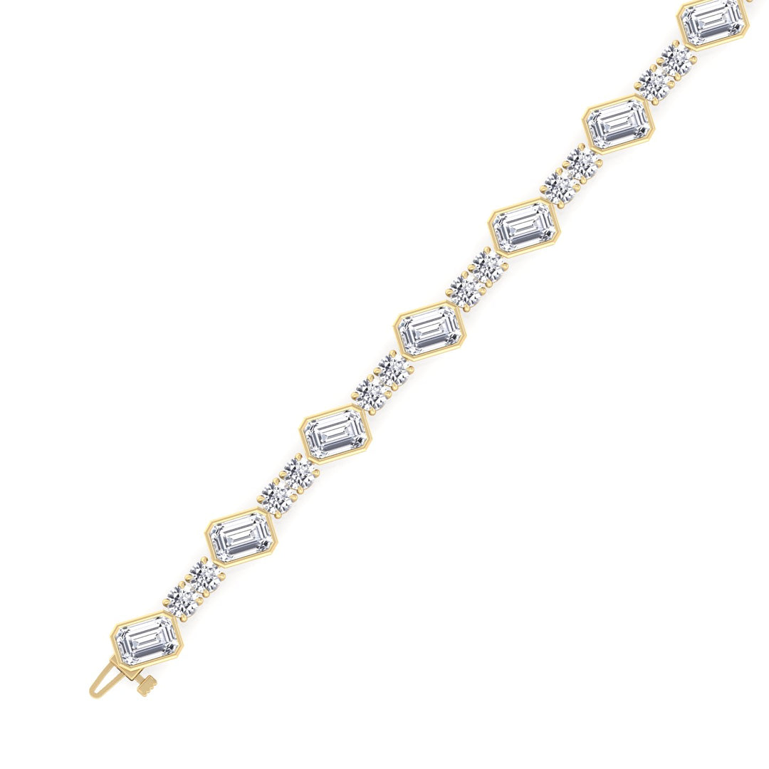 Emerald and Round Natural Diamond Tennis Bracelet