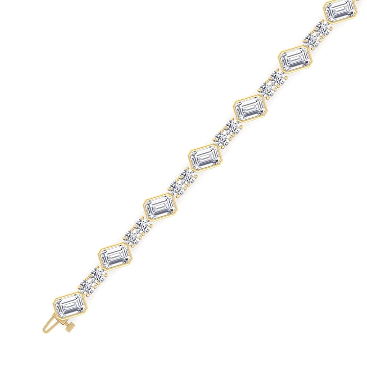 Emerald and Round Natural Diamond Tennis Bracelet