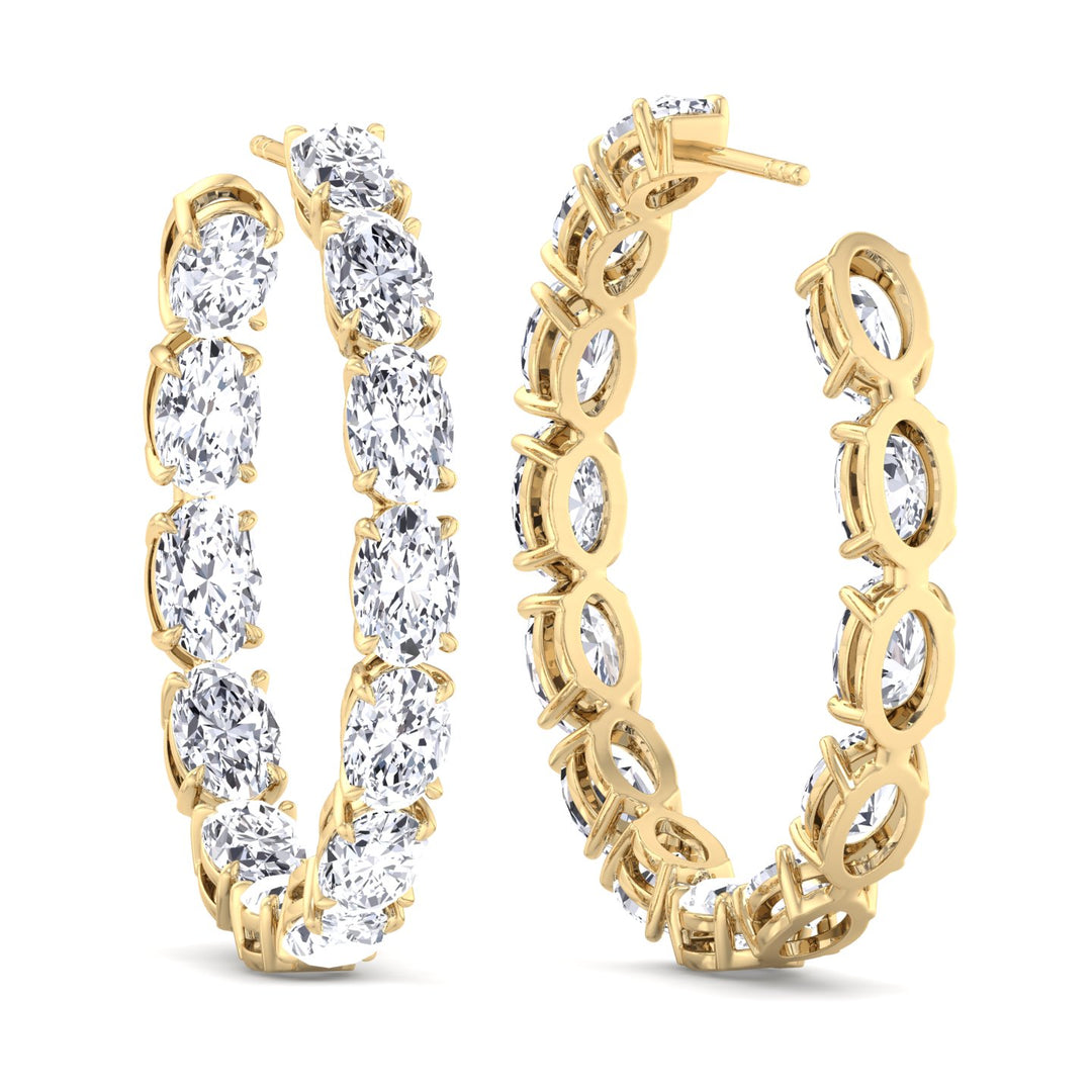 Inside Out Oval Natural Diamond Hoop Earring 1.25” Yellow Gold 14K