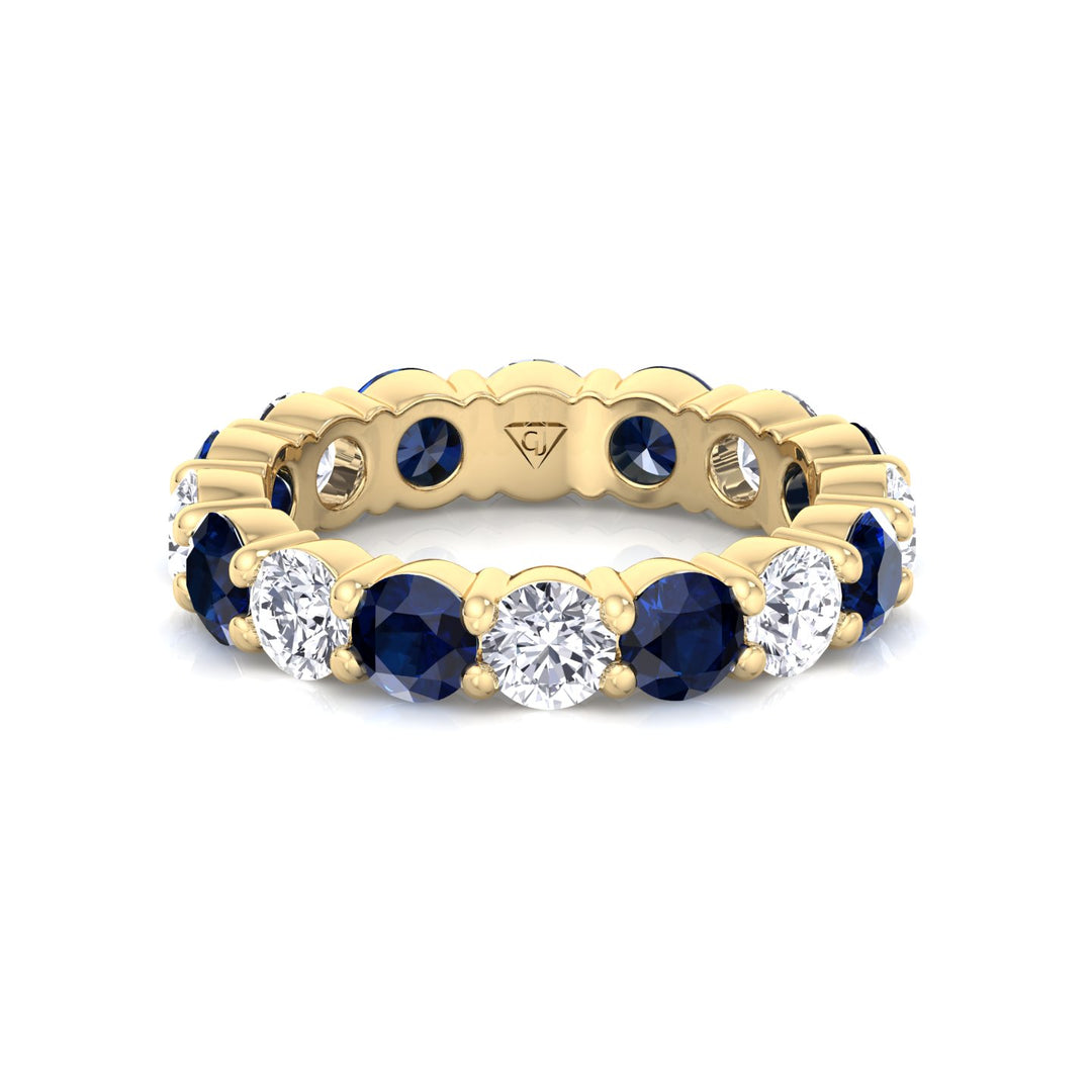 Round Alternating Natural Blue Sapphire and Diamonds Eternity Band  Yellow Gold 14K