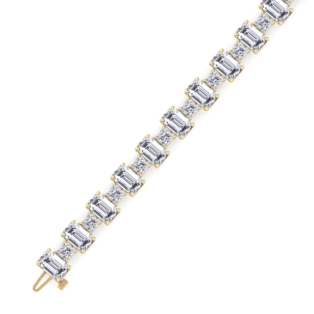 Alternating Emerald and Princess Tennis Bracelet-3CT-Yellow Gold