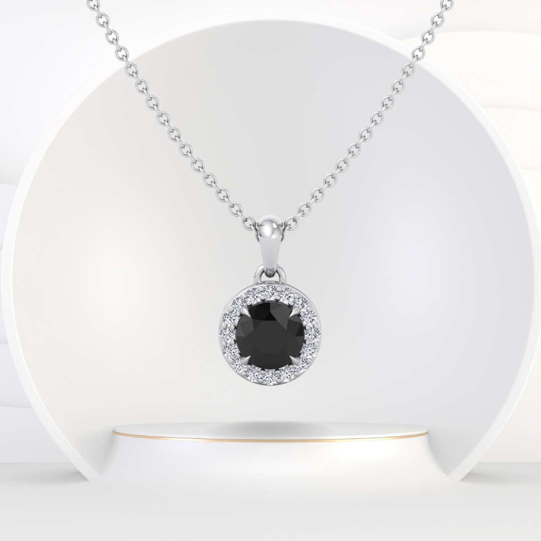 Black and White Natural Diamond Halo Pendant