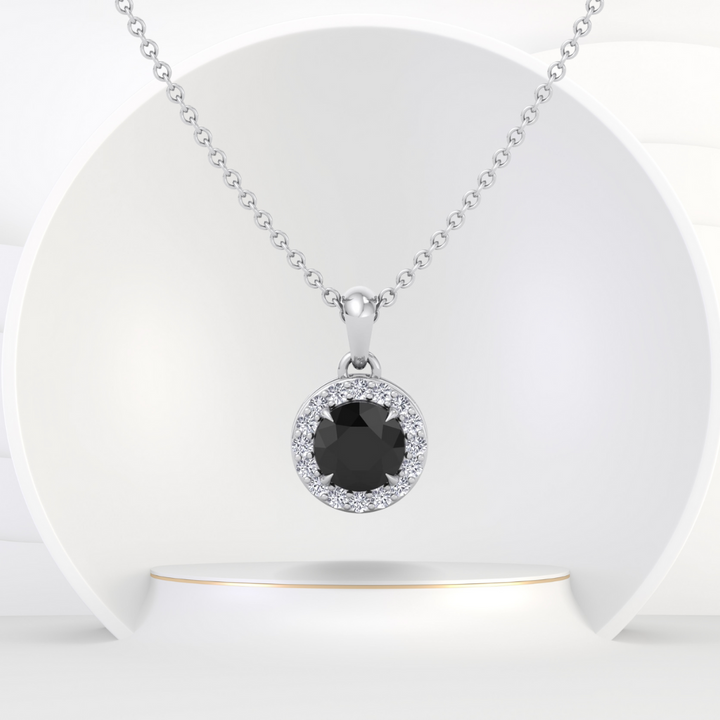 Black and White Natural Diamond Halo Pendant