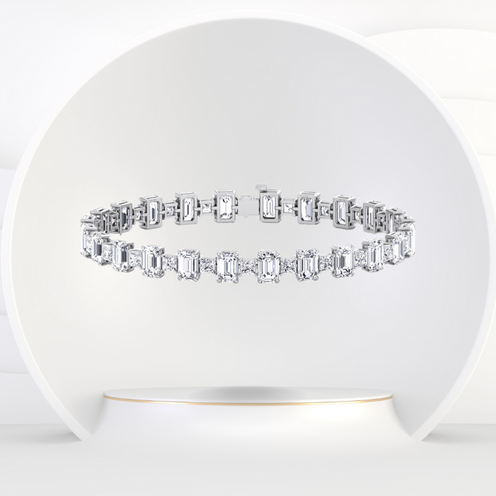 Alternating Emerald and Princess Tennis Bracelet-3CT-14K-18K