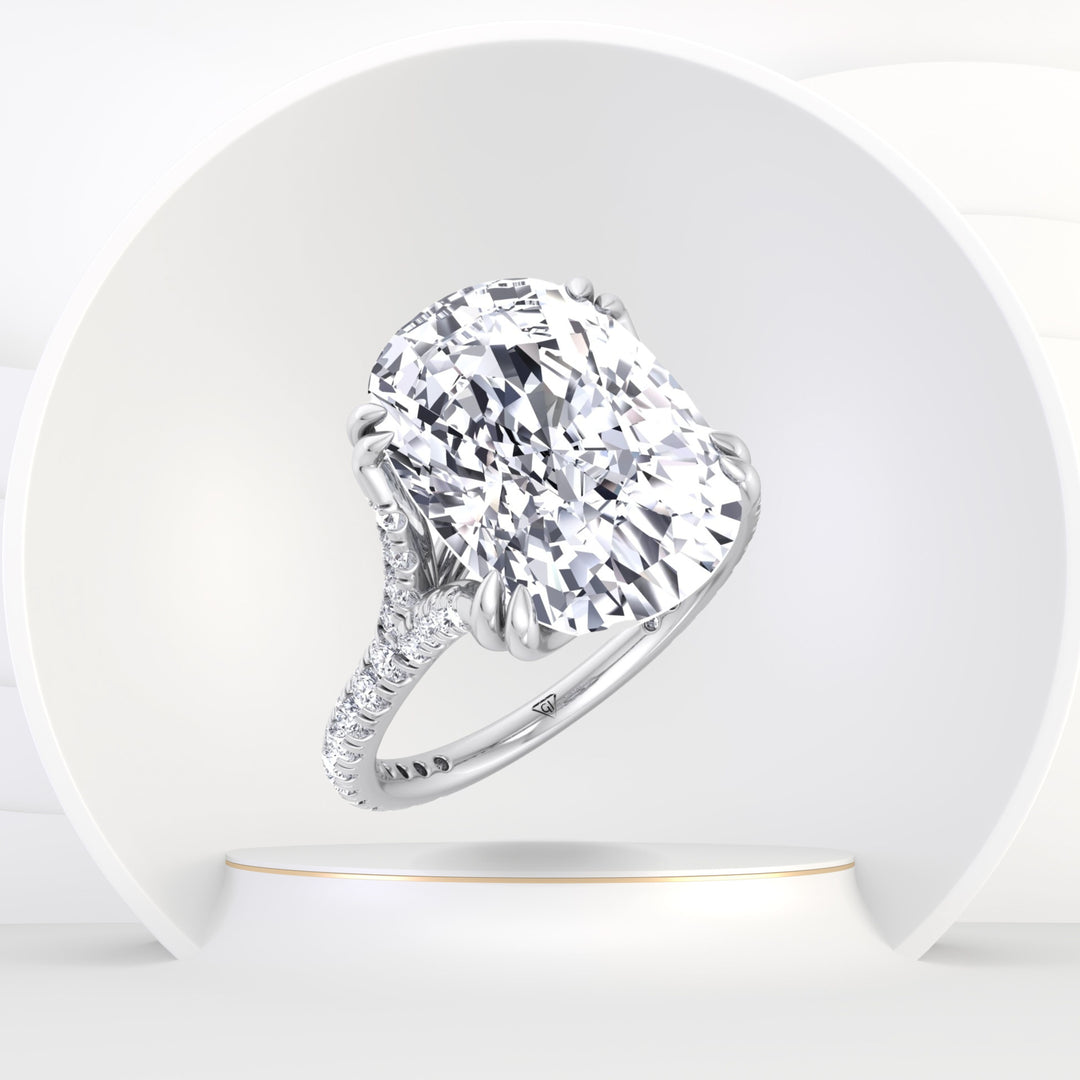 Augusta - Elongated Cushion Shape Double Claw Diamond Engagement Ring with Pave Band - Gem Jewelers Co