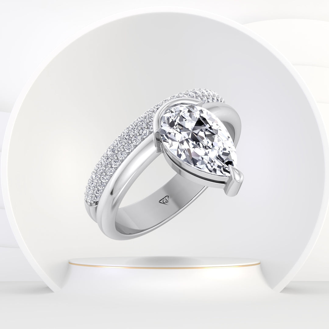 Zelie - Floating Pear Shape Diamond Double Band Engagement Ring - Gem Jewelers Co