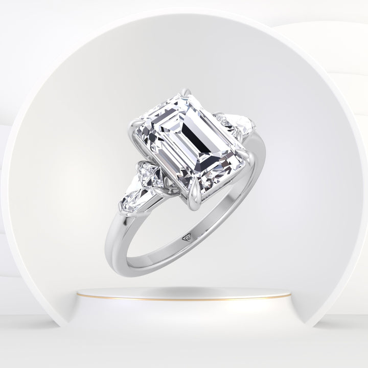 Caterina - Emerald Shape Diamond Engagement Ring With Tapered Baguette Side Stones - Gem Jewelers Co