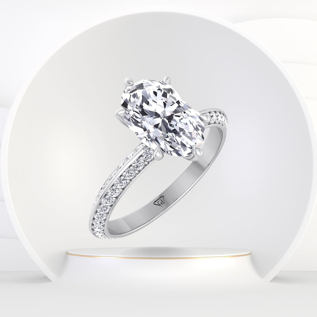 Violeza - Oval Shape Diamond Engagement Ring with Duet Pave Band - Gem Jewelers Co