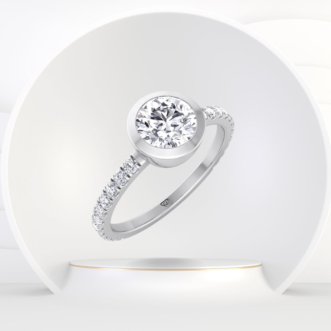 Monza - Round Bezel Set Engagement Ring with Pave Band - Gem Jewelers Co