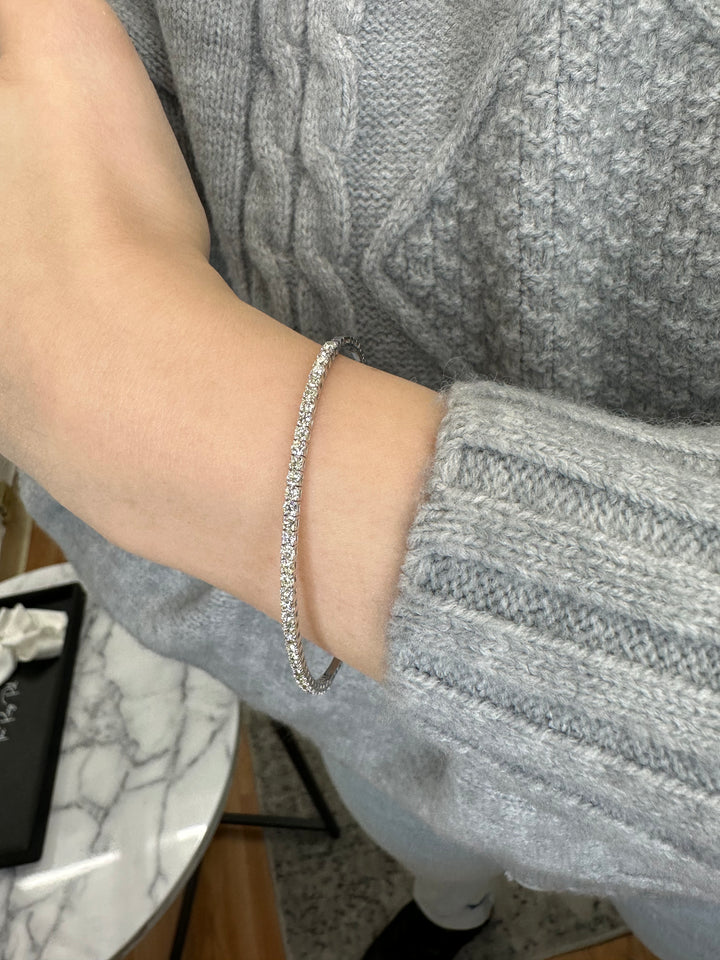 Gift Set - 4CT Diamond Tennis Necklace & 1.05CT Flexible Diamond Bangle in 14k Solid Gold - Gem Jewelers Co