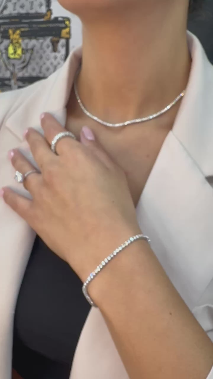 6.31CT Diamond Tennis Necklace & 3.45CT Tennis Bracelet in 14k Solid Gold