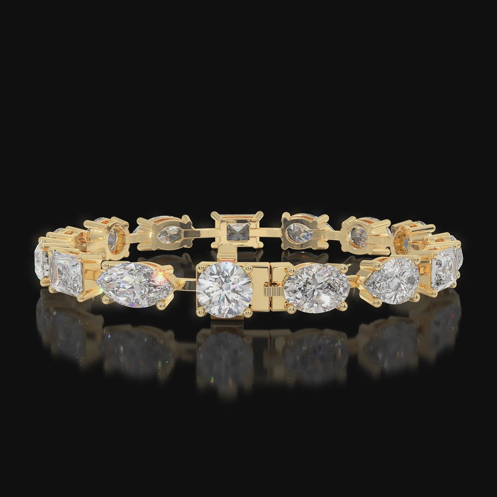 Mixed Shape Natural Diamond Tennis Bracelet Yellow Gold