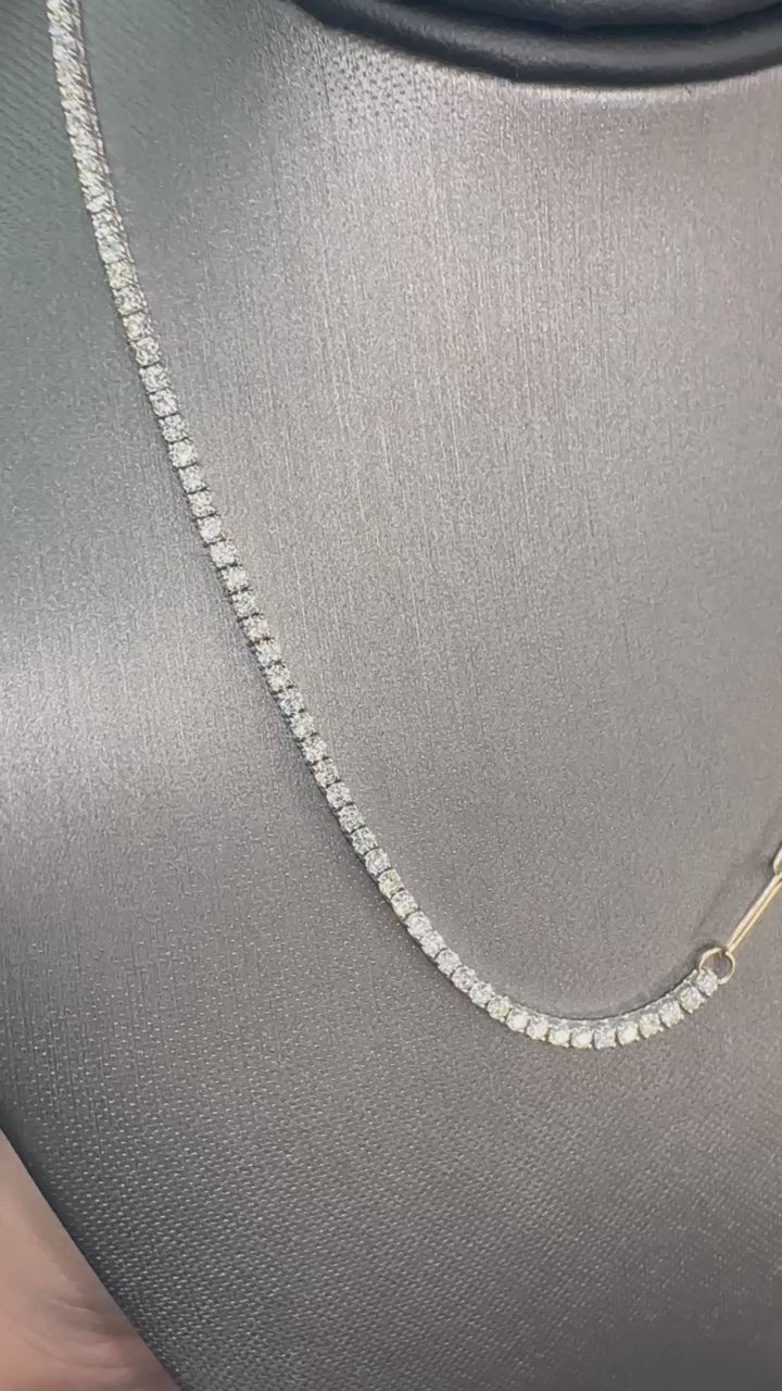 Halfway Adjustable Natural Diamond Tennis Necklace With Paperclip Chain