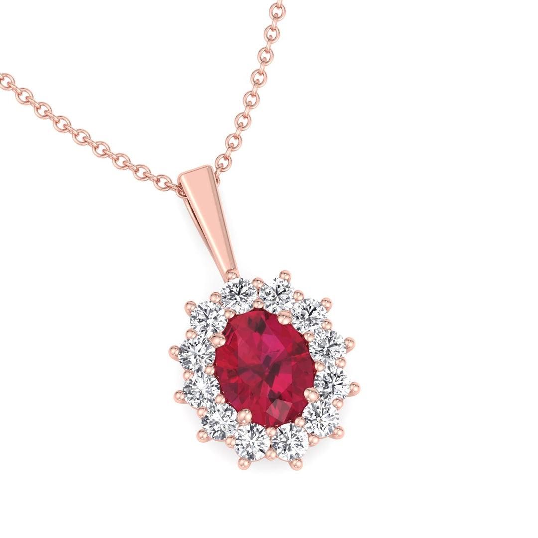 Burma - 3.5CT Oval Ruby and Round Diamond Pendant Necklace - Gem Jewelers Co