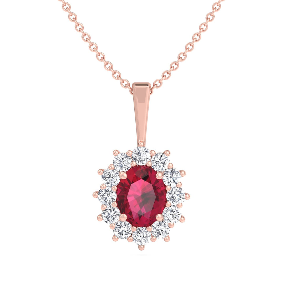 Burma - 3.5CT Oval Ruby and Round Diamond Pendant Necklace - Gem Jewelers Co