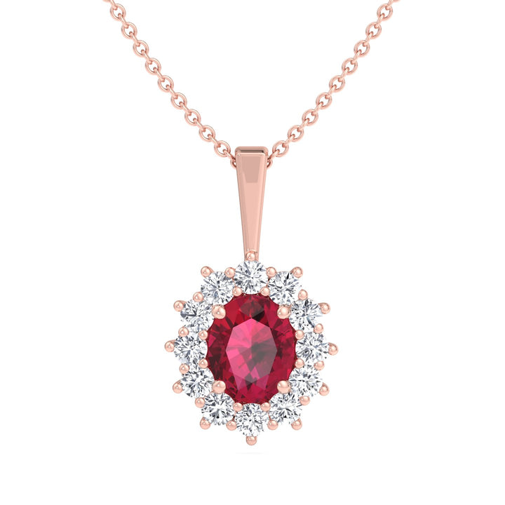 Burma - 3.5CT Oval Ruby and Round Diamond Pendant Necklace - Gem Jewelers Co