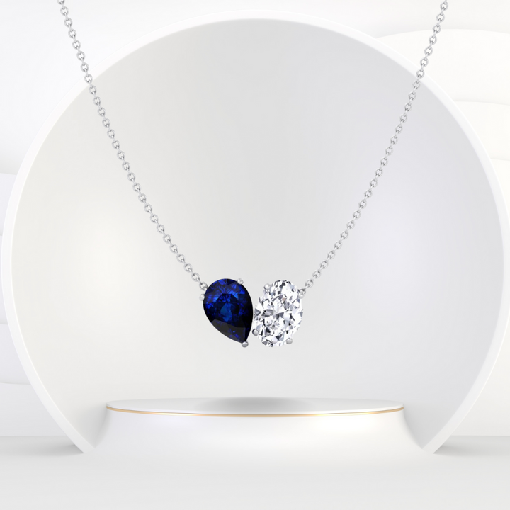 Natural Pear Shape Sapphire and Oval Diamond Pendant