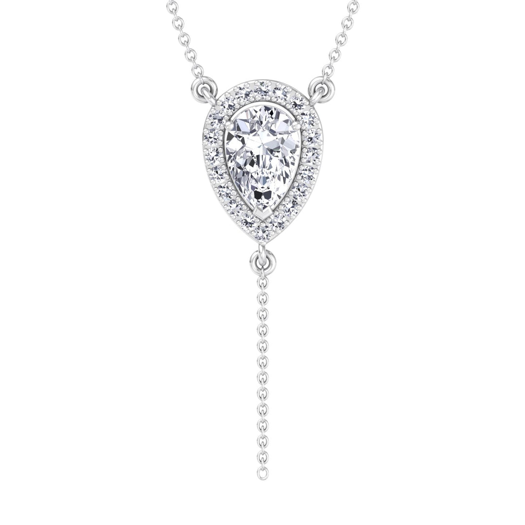 Hannah - 1.20CT Pear Shape Halo Diamond Lariat Necklace - Gem Jewelers Co