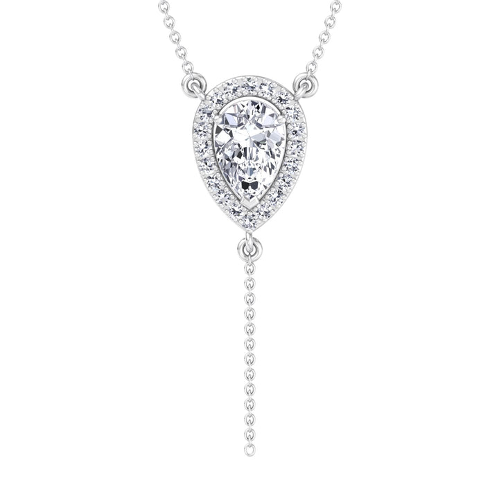 Hannah - 1.20CT Pear Shape Halo Diamond Lariat Necklace - Gem Jewelers Co