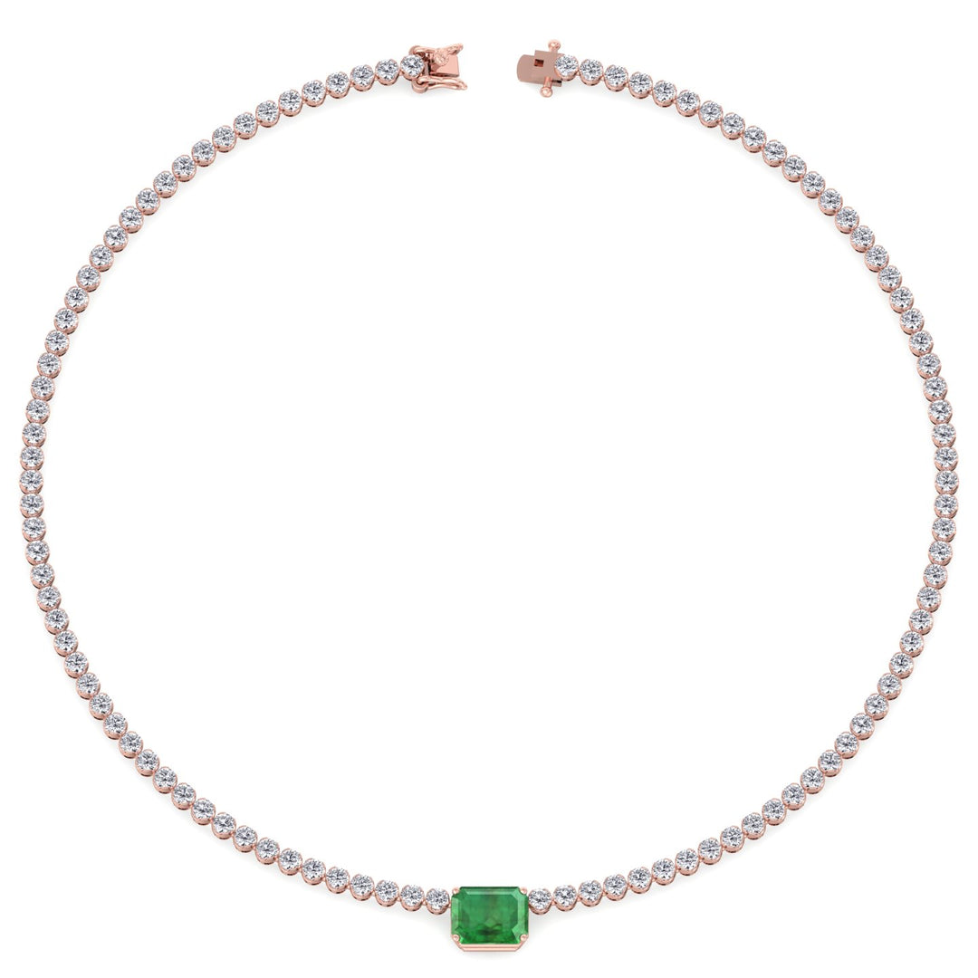 green-emerald-center-stone-and-round-cut-diamond-tennis-necklace-in-solid-rose-gold