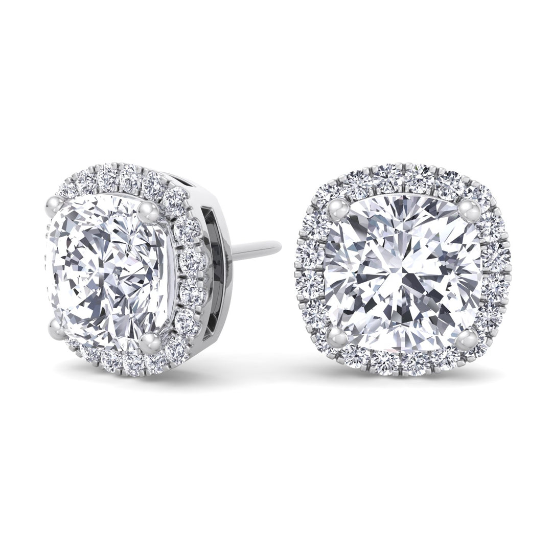 Norwich - Cushion Cut Diamond Halo Studs - Gem Jewelers Co