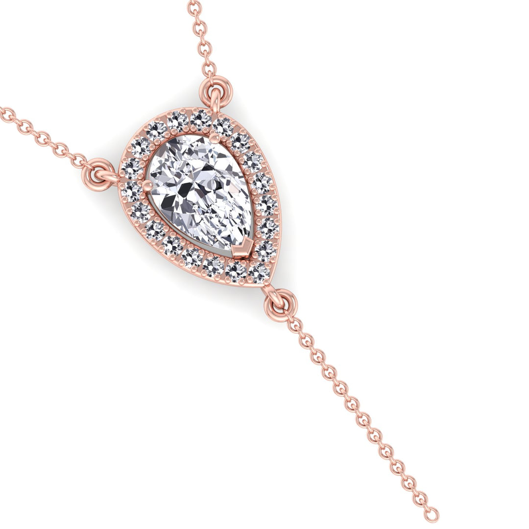 Hannah - 1.20CT Pear Shape Halo Diamond Lariat Necklace - Gem Jewelers Co