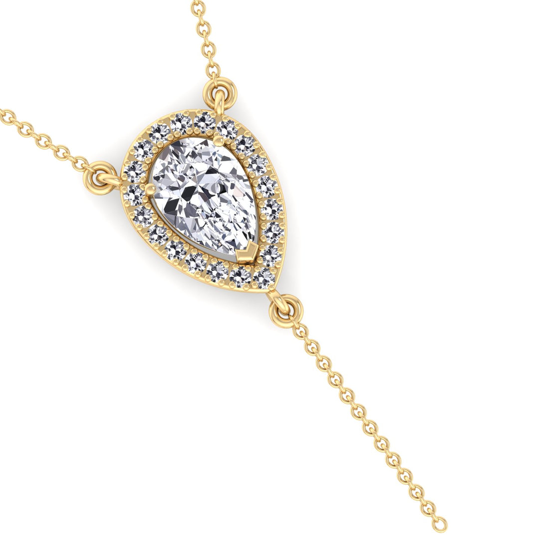 Hannah - 1.20CT Pear Shape Halo Diamond Lariat Necklace - Gem Jewelers Co