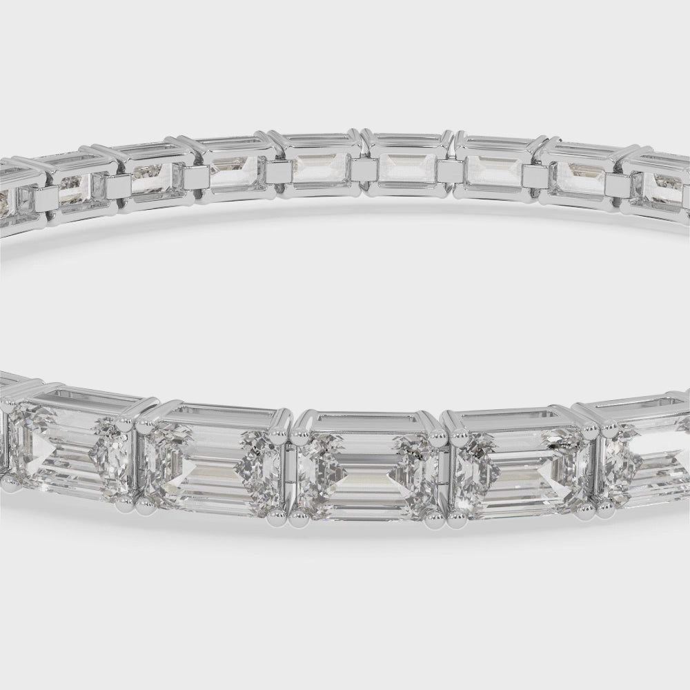 10.50CT T.W East To West Emerald Cut Natural Diamond Tennis Bracelet 18K Solid Gold