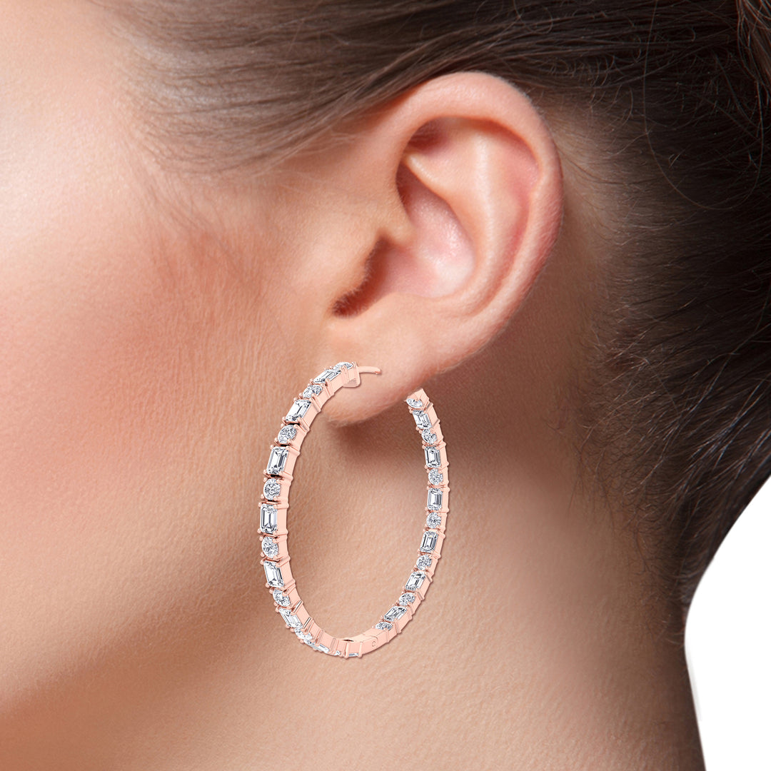 Altaire - Emerald and Round Cut Eternity Hoops - Gem Jewelers Co