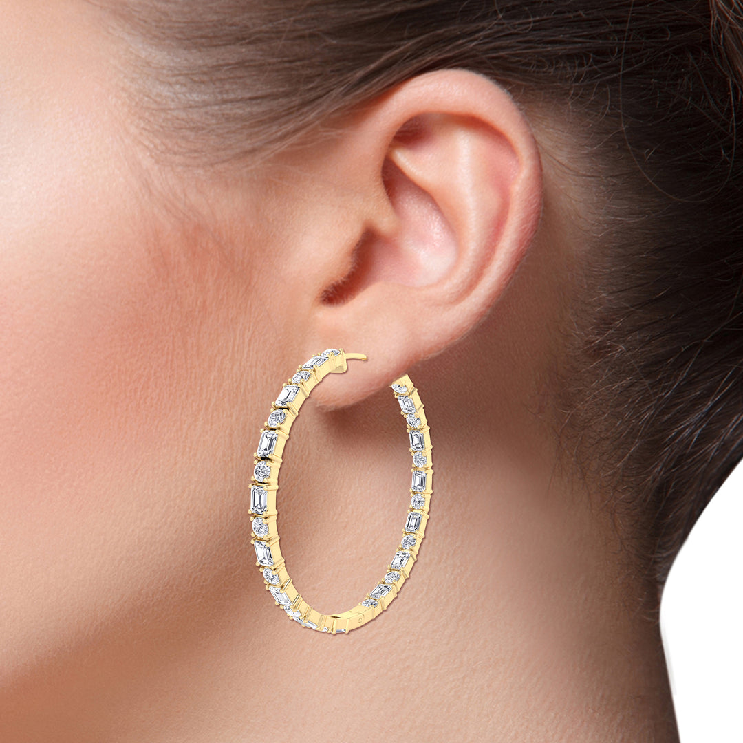 Altaire - Emerald and Round Cut Eternity Hoops - Gem Jewelers Co