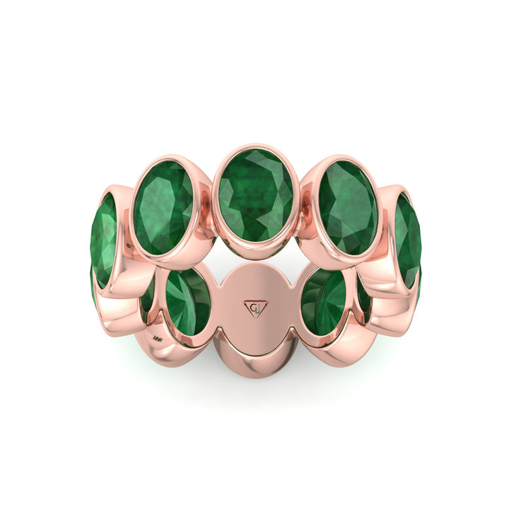 Ophelia - Bezel Set Oval Cut Green Emerald Eternity Band - Gem Jewelers Co