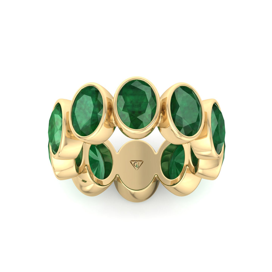 Ophelia - Bezel Set Oval Cut Green Emerald Eternity Band - Gem Jewelers Co