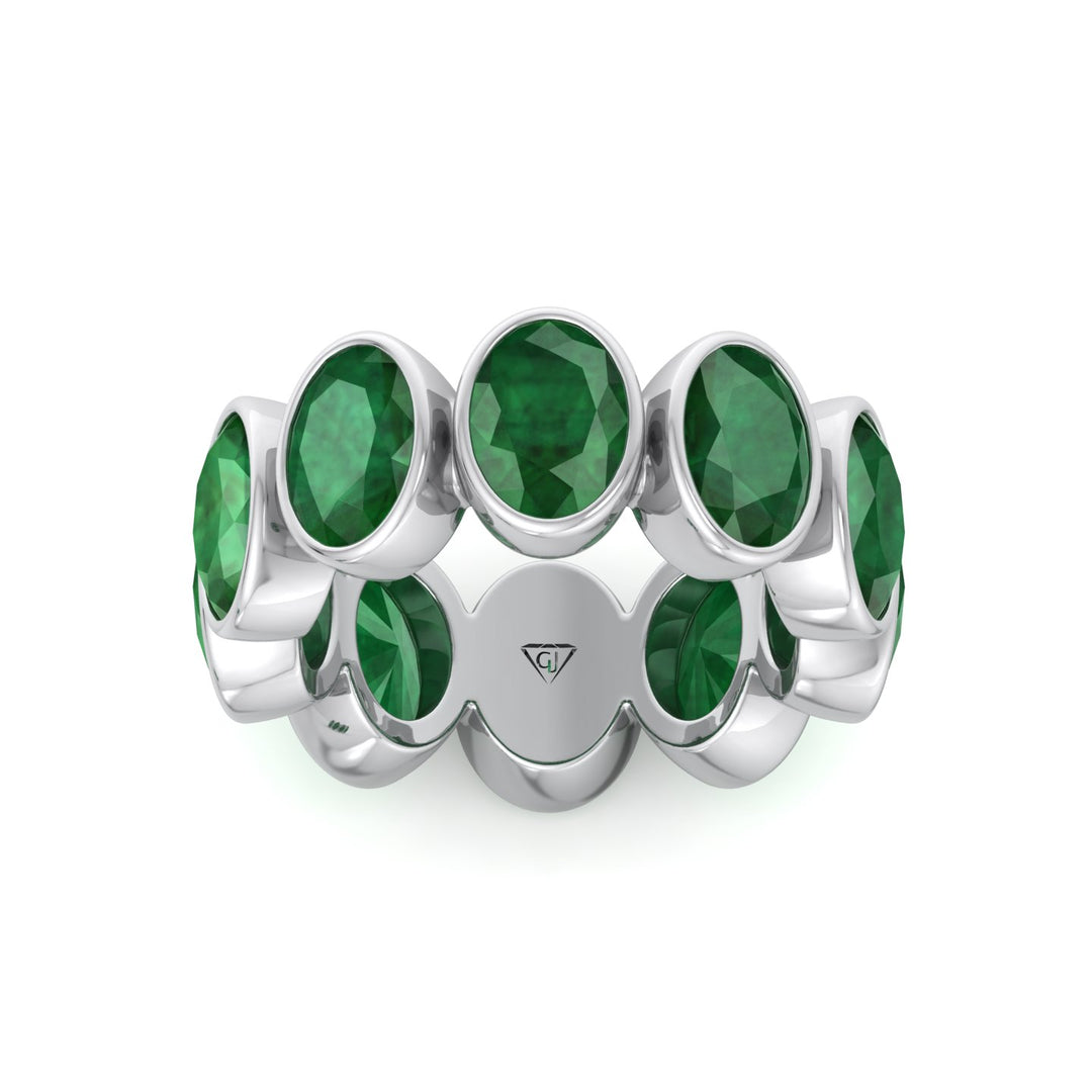 Ophelia - Bezel Set Oval Cut Green Emerald Eternity Band - Gem Jewelers Co