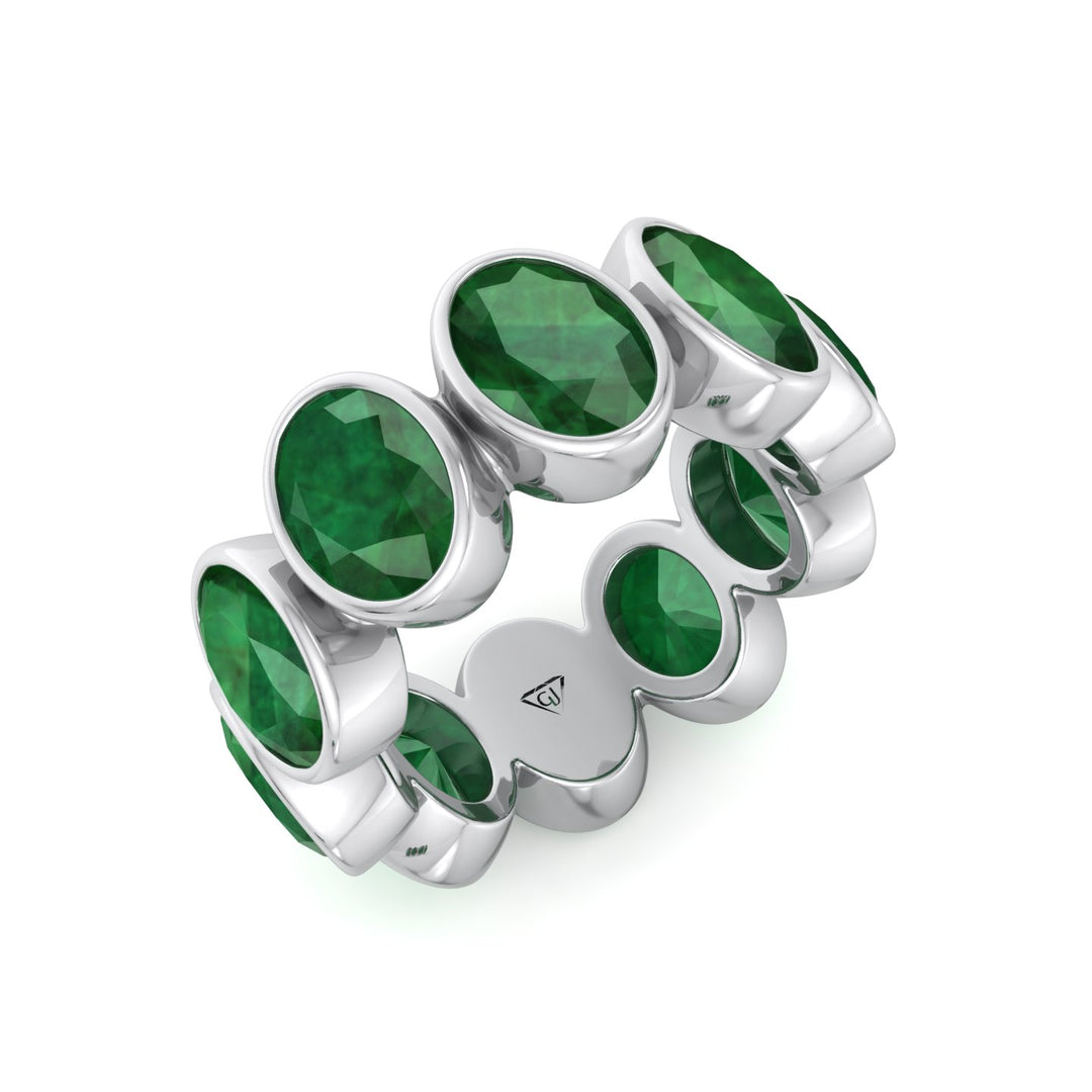 Ophelia - Bezel Set Oval Cut Green Emerald Eternity Band - Gem Jewelers Co