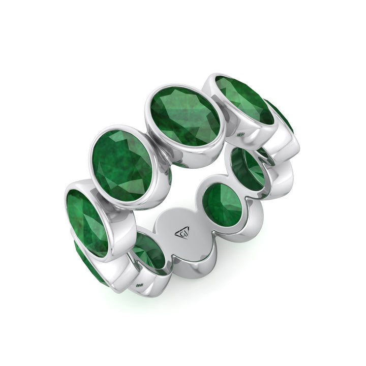 Ophelia - Bezel Set Oval Cut Green Emerald Eternity Band - Gem Jewelers Co