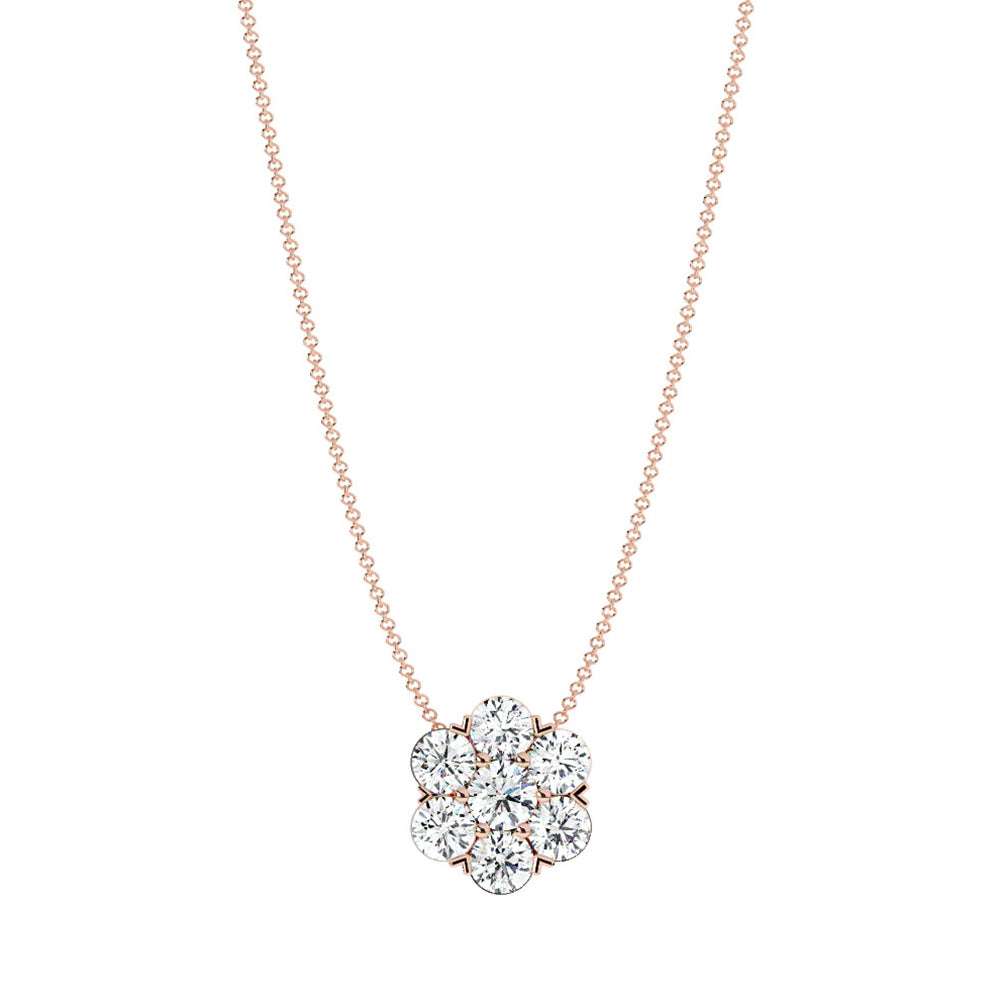 Flower Cluster Natural Diamond Pendant, Rose Gold