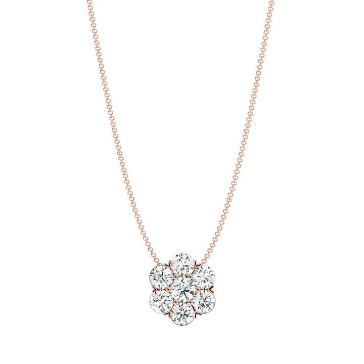 Flower Cluster Natural Diamond Pendant, Rose Gold