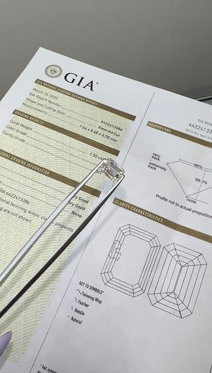 GIA Certified Loose Diamond 1.50Ct Emerald Cut Gem Jewelers Co