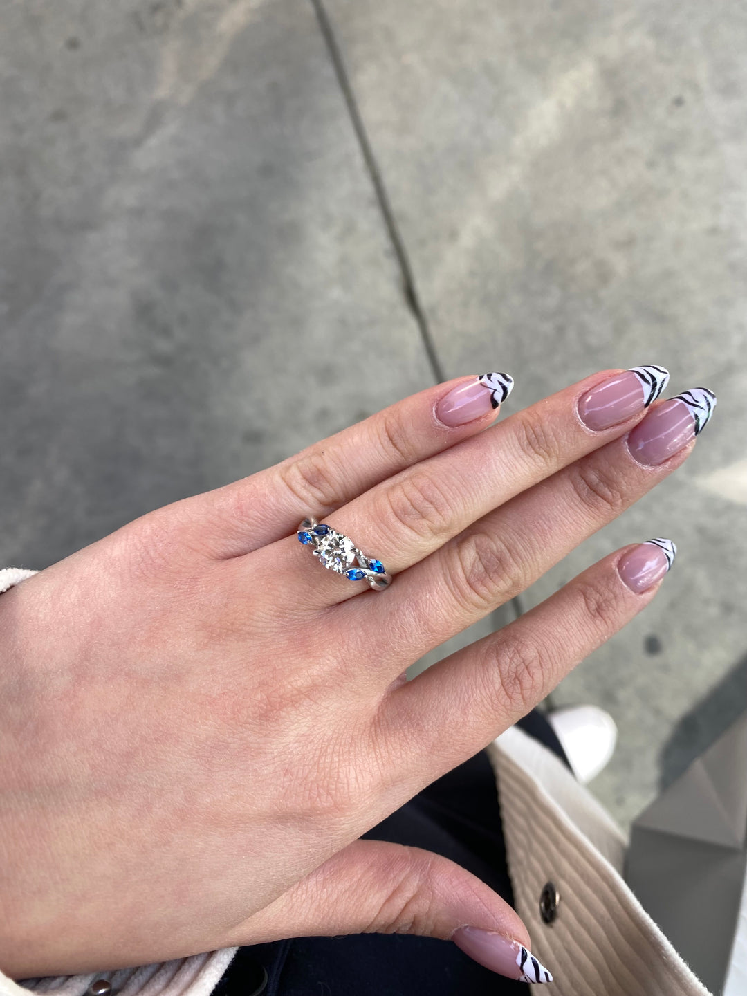 Sfera (2.85CT T.W.) - Round Cut Diamond Engagement Ring with Blue Sapphire Marquise Shape Sidestones - Gem Jewelers Co