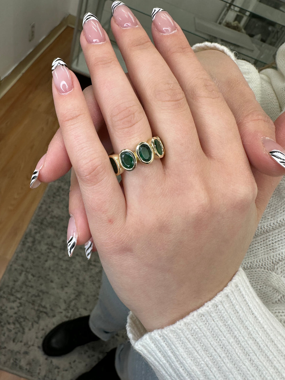 Ophelia - Bezel Set Oval Cut Green Emerald Eternity Band - Gem Jewelers Co