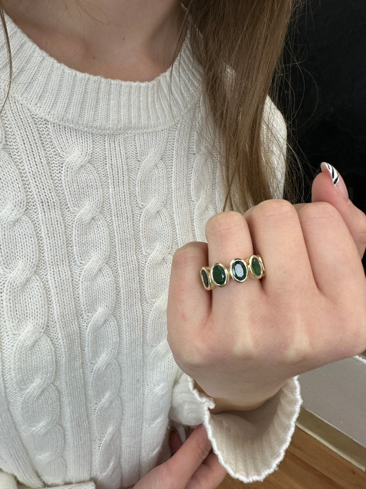 Ophelia - Bezel Set Oval Cut Green Emerald Eternity Band - Gem Jewelers Co