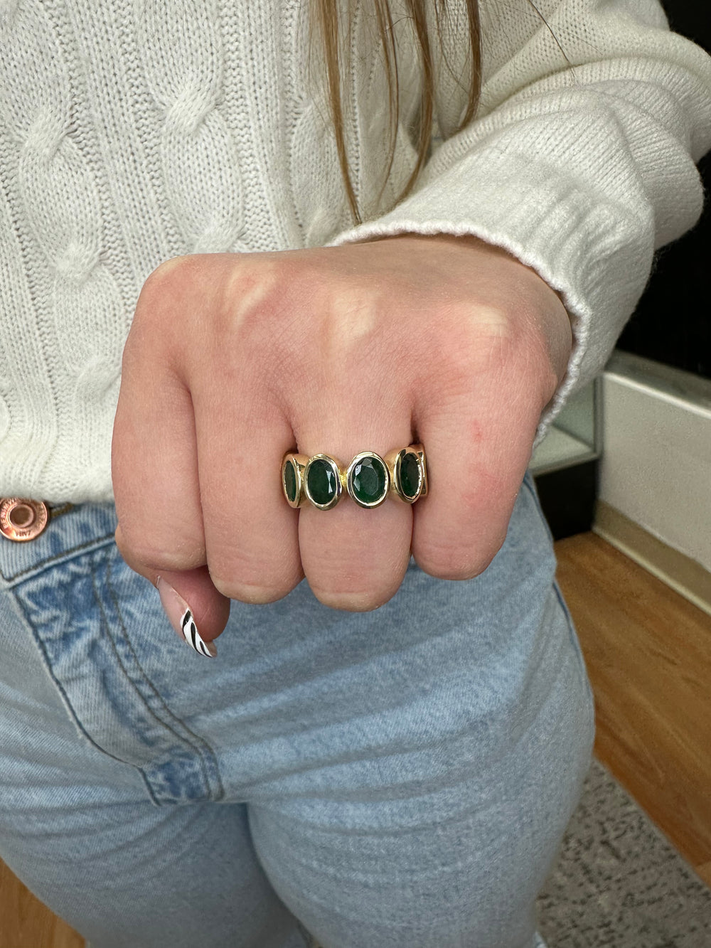 Ophelia - Bezel Set Oval Cut Green Emerald Eternity Band - Gem Jewelers Co