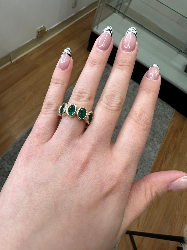 Ophelia - Bezel Set Oval Cut Green Emerald Eternity Band - Gem Jewelers Co