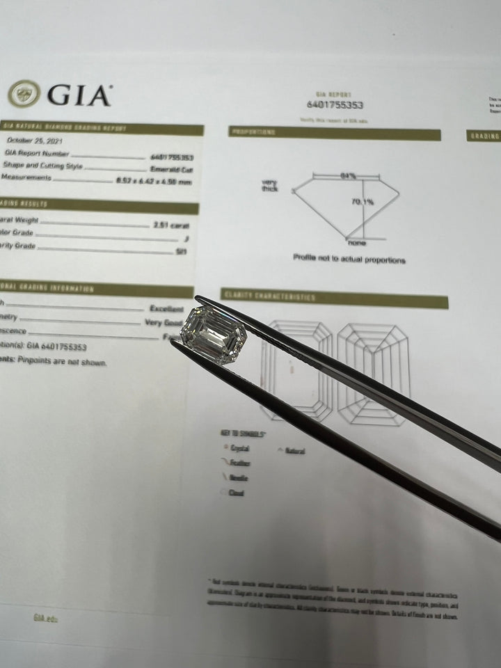 GIA Certified Loose Diamond 2.51Ct Emerald Cut - Gem Jewelers Co