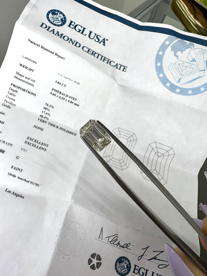 EGL Certified Loose Diamond 3.04Ct Emerald Cut - Gem Jewelers Co