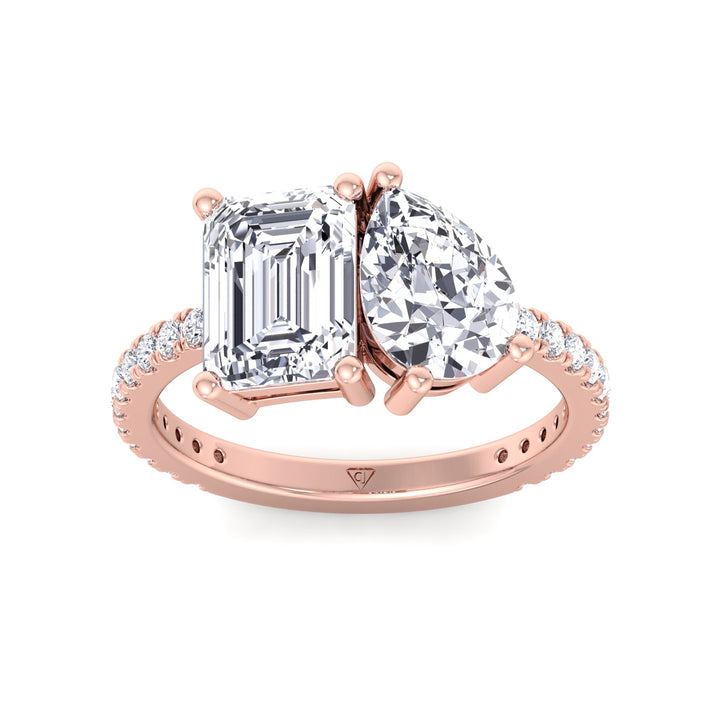 Evie - Emerald & Pear Shape Diamond Engagement Ring With Pave Band - Gem Jewelers Co