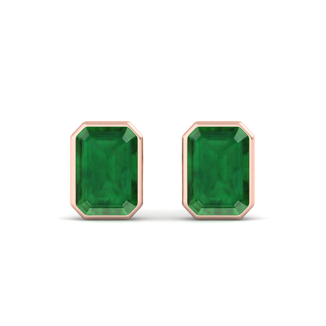 Chia - Emerald Cut Emerald Bezel Set Earrings - Gem Jewelers Co